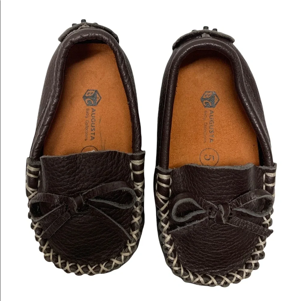 AUGUSTA BABY Loafer Moccasin with Gommino Sole Genuine Leather, brown, 5 toddler